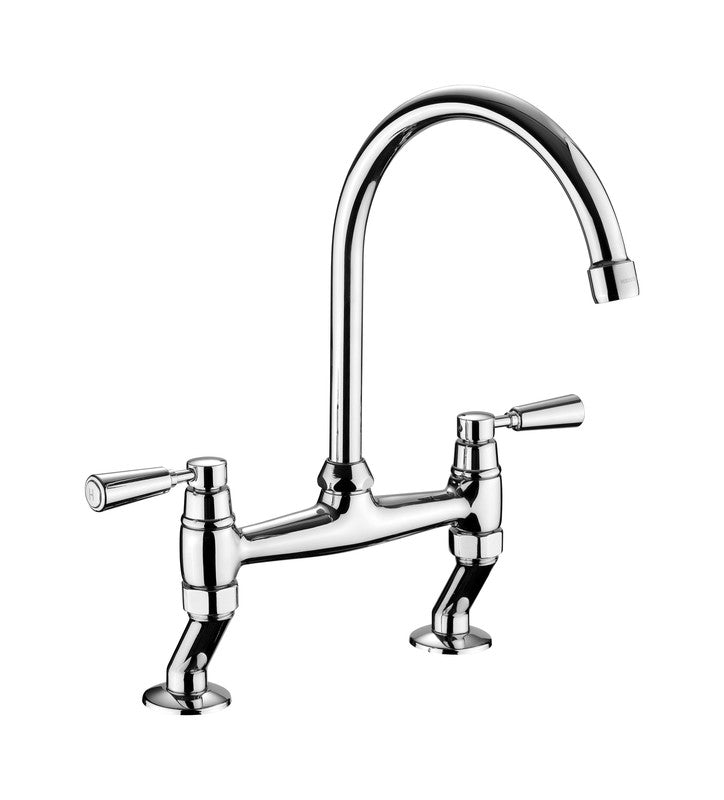 Rangemaster Traditional Belfast Bridge Kitchen Tap with White Tipped Lever Handles