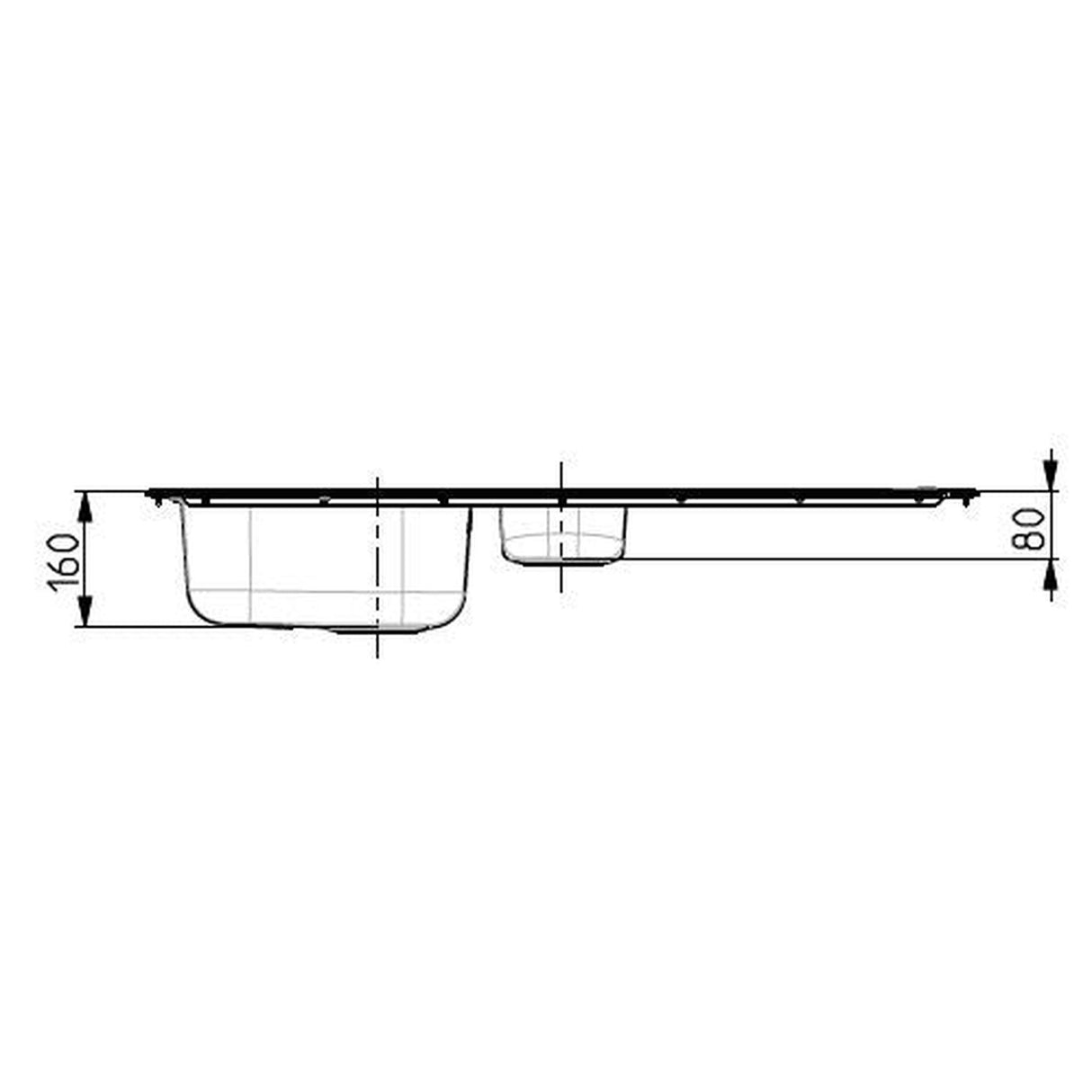 Technical Drawing with Dimensions for Alveus Line 10 Inset Sink For 600mm Cabinet In One and Half Bowl Stainless Steel