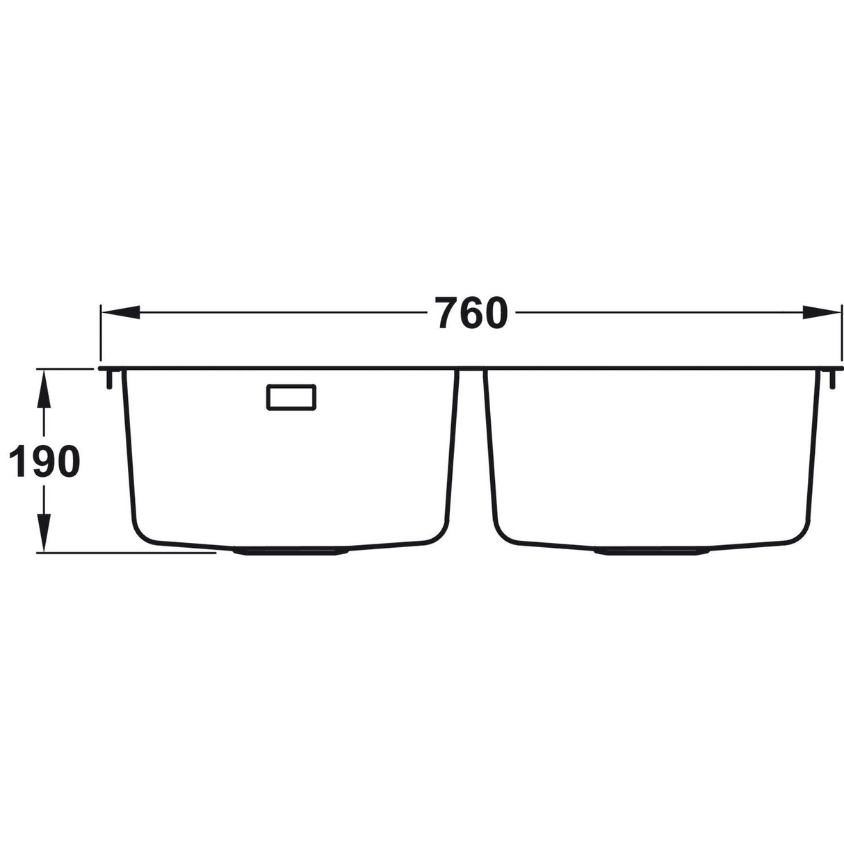 Technical Drawing with Depth Dimensions for Rangemaster Quad Undermount Inset Mount Double Bowl Kitchen Sink For 800mm Cabinet in Stainless Steel