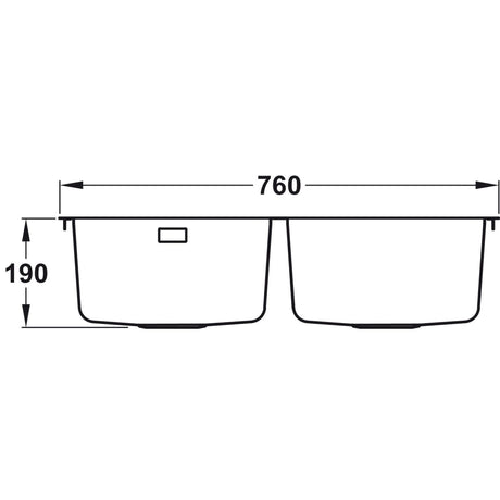 Technical Drawing with Depth Dimensions for Rangemaster Quad Undermount Inset Mount Double Bowl Kitchen Sink For 800mm Cabinet in Stainless Steel