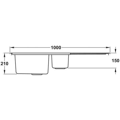 Rangemaster Arlington Inset Mount One and Half Kitchen Sink For 600mm Cabinet in Stainless Steel 
Brushed Depth Dimension