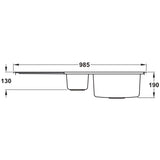 Rangemaster Rockford Inset Mount One and Half Bowl Kitchen Sink For 600mm Cabinet in Stainless Steel Left Depth Dimension