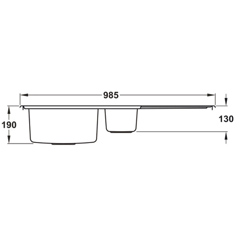 Rangemaster Rockford Inset Mount One and Half Bowl Kitchen Sink For 600mm Cabinet in Stainless Steel Right Depth Dimension