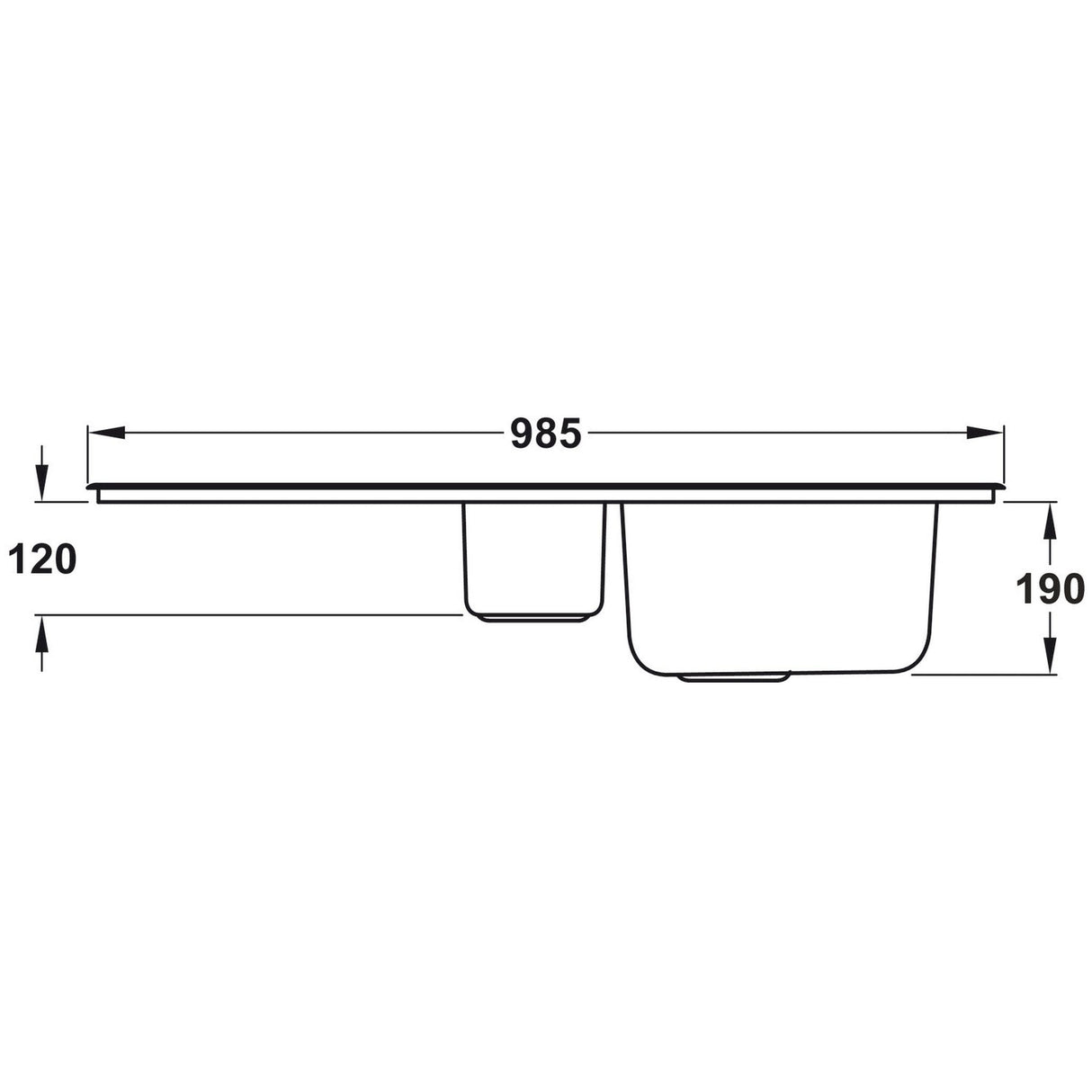 Rangemaster Houston Inset Mount One And Half Bowl Kitchen Sink For 600mm Cabinet in Stainless Steel Brushed 56560721 Dimension