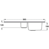 Rangemaster Houston Inset Mount One And Half Bowl Kitchen Sink For 600mm Cabinet in Stainless Steel Brushed 56560721 Dimension