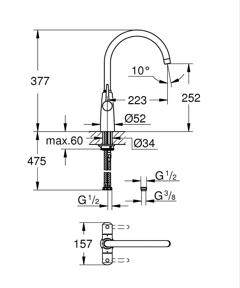Grohe Ambi Contemporary Mixer Tap Polished Chrome With Dual Lever Monobloc