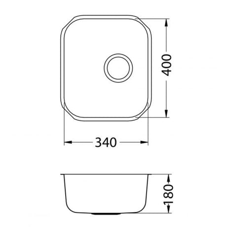 Technical Drawing with Dimensions for Alveus Monarch Variant 40 Undermount Sink for 300mm Cabinet in Single Bowl