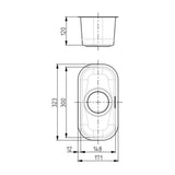 Technical Drawing with Dimensions for Alveus Monarch Variant 110 Undermount Sink for 400mm Cabinet in Single Bowl