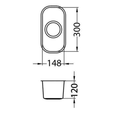Technical Drawing with Dimensions for Alveus Monarch Variant 110 Undermount Sink for 400mm Cabinet in Single Bowl