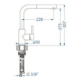 Technical Drawing with Dimensions for for Alveus Zeos-P Monarch Kitchen Mixer Tap Pull-Out with Single Lever Control