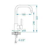Technical Drawing with Dimensions for Alveus Oz Monarch Kitchen Mixer Tap with Single Lever