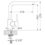 Technical Drawing with Dimensions for Alveus Fluid Monarch Kitchen Tap with Single Lever Handle