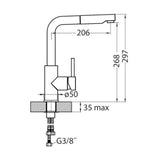 Technical Drawing with Dimensions for Alveus Siros-P Pull-Out L-Spout Kitchen Mixer Tap with Single Lever