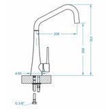 Technical Drawing with Dimensions for Alveus Eden Kitchen Mixer Tap with Elegant High-Arc Spout & Smooth Single-Lever Control