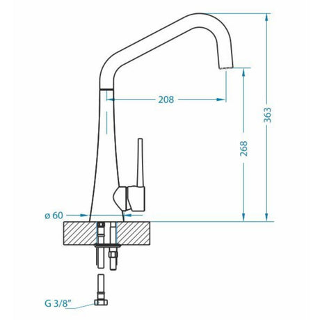 Technical Drawing with Dimensions for Alveus Eden Kitchen Mixer Tap with Elegant High-Arc Spout & Smooth Single-Lever Control