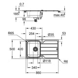 Dimensional Drawing for K500 Stainless Steel Sink with Draner 31571SD1