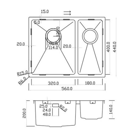 Technical Drawing with Dimensions for Rangemaster Cubix Stainless Steel Right