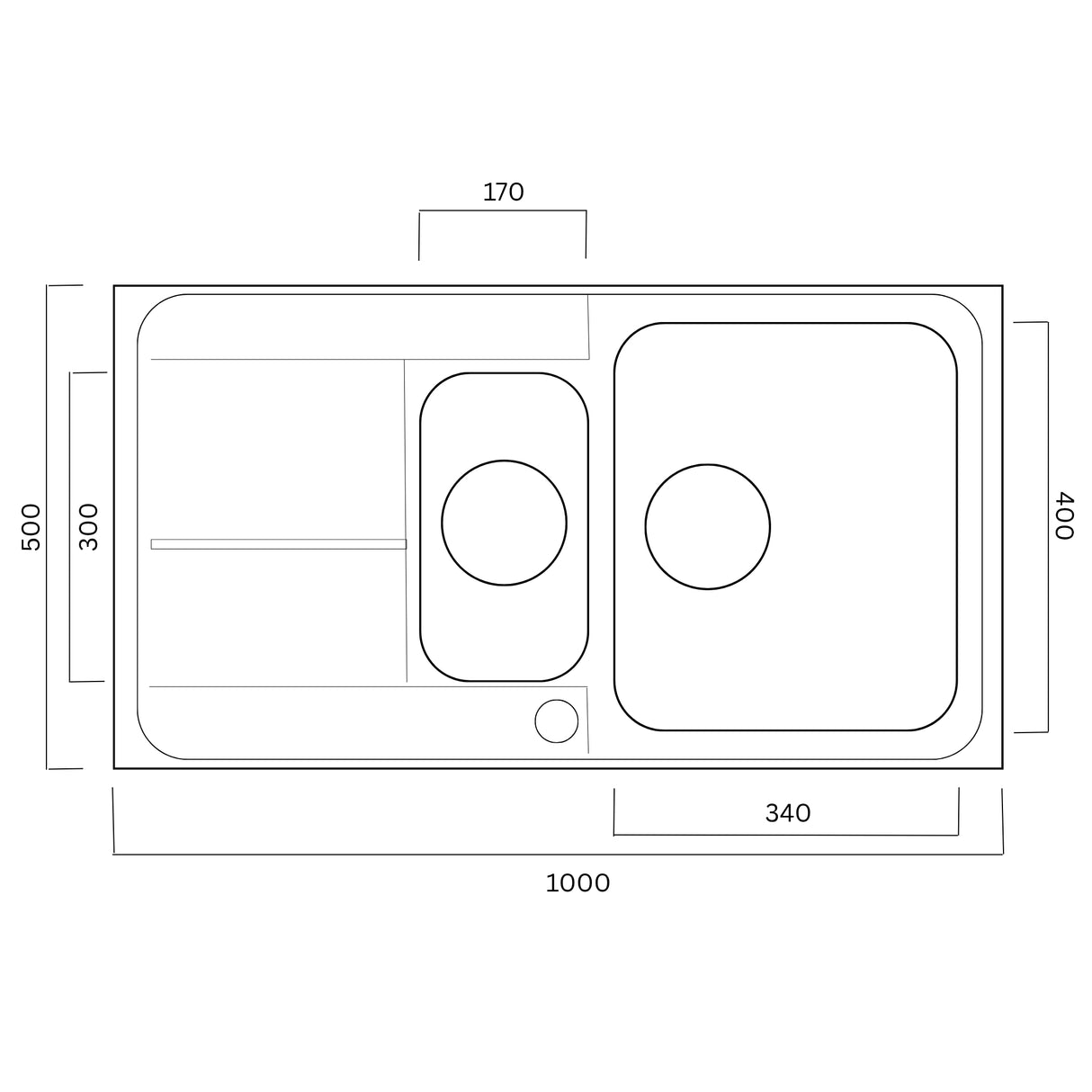 Technical Drawing with Dimensions for Rangemaster Arlington Inset Mount One and Half Kitchen Sink For 600mm Cabinet in Stainless Steel 
Brushed