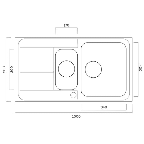 Technical Drawing with Dimensions for Rangemaster Arlington Inset Mount One and Half Kitchen Sink For 600mm Cabinet in Stainless Steel 
Brushed