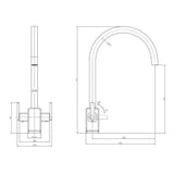 Technical Drawing with Dimensions for Rangemaster Quad Mixer Tap With Dual Lever In Chrome Life Style