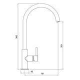 Technical Drawing with Dimensions for Rangemaster Igneous C-Spout Mixer Tap With Single Lever Mixer Tap