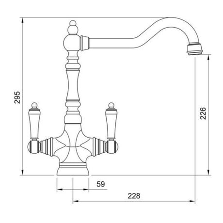 Technical Drawing with Dimensions for Rangemaster Waverly Mixer Tap with Dual Lever