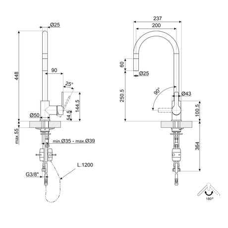 Technical Drawing with Dimensions for Smeg MID2N Mixer Tap with Single Lever