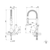 Technical Drawing with Dimensions for Smeg MID9CR Pull Out Single Lever Mixer Kitchen