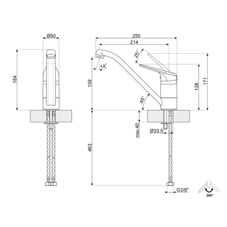 Technical Drawing with Dimensions for
 Smeg MF11CR3 Mixer Tap with Single Lever in Polished Chrome