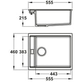 Technical Drawing with Dimensions for Abode Synchronist Undermount Inset mount One And Quarter Bowl Kitchen Sink For 600mm Cabinet in Composite