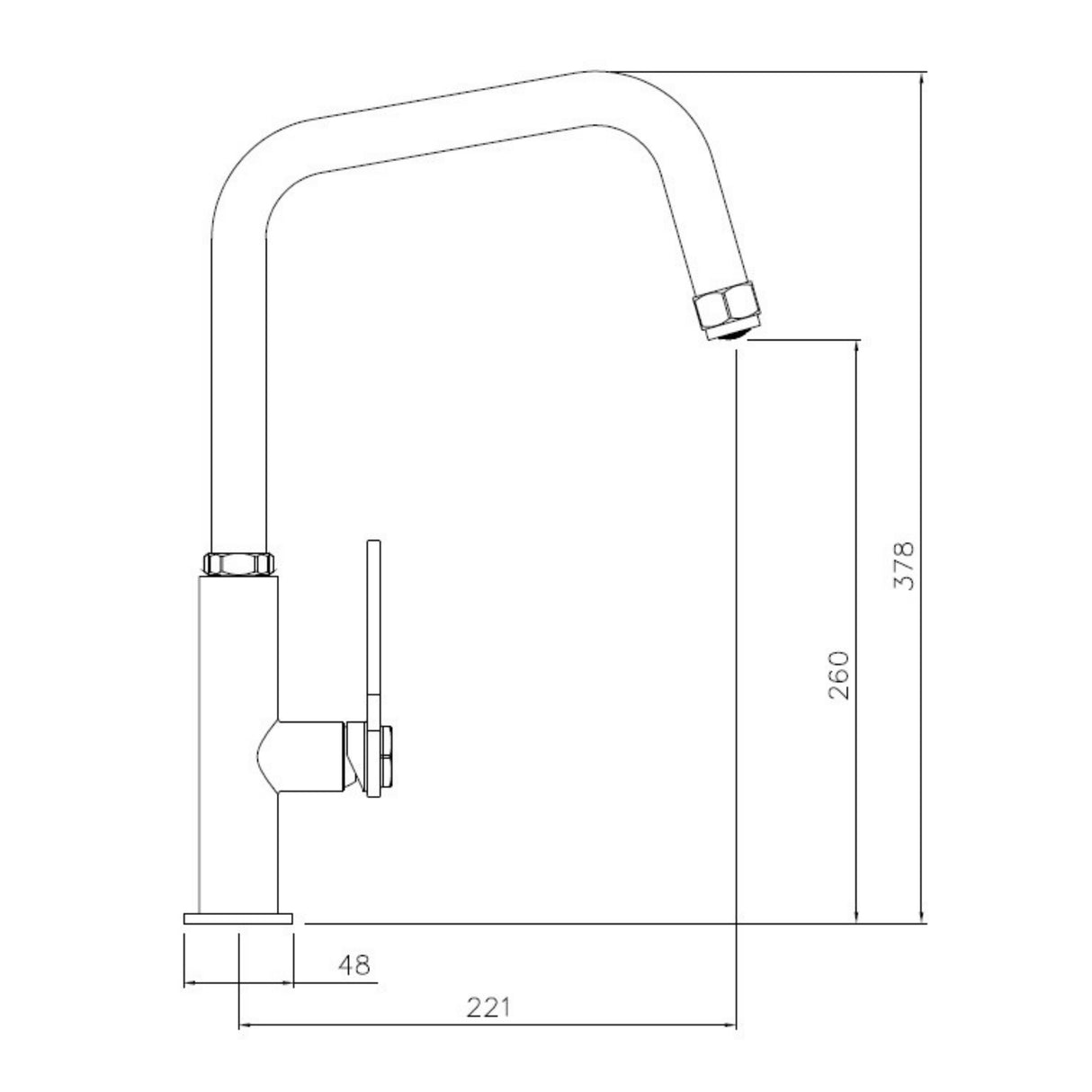 Technical Drawing with Dimensions for Abode Hex U-Spout Tap with Single Lever
