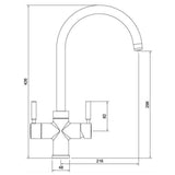 Technical Drawing with Dimensions for Pronteau ProPure 4-in-1 Filter Tap with ProBoil in 2.1 Litres