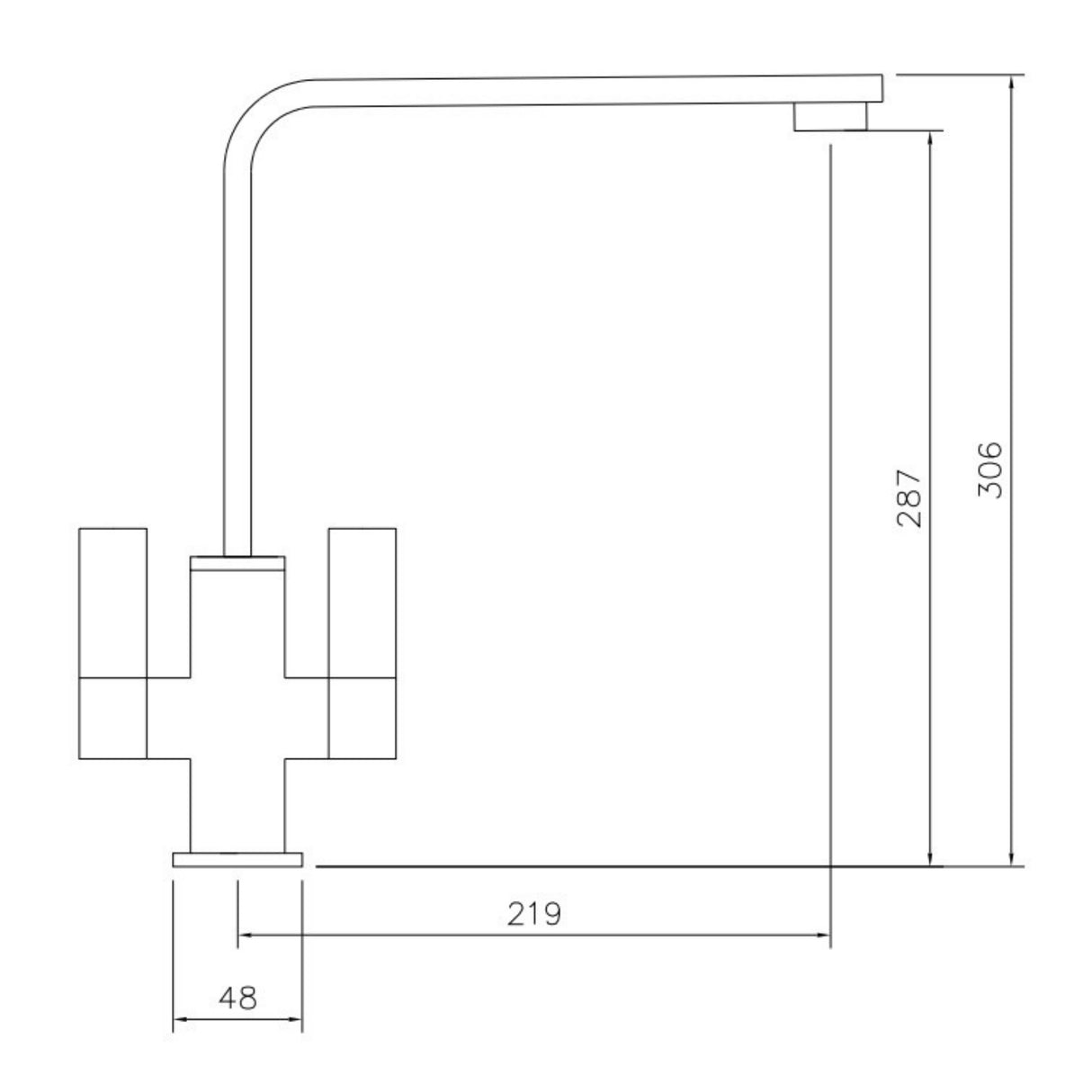 Technical Drawing with Dimensions for Abode Quantic L-Spout Mixer Tap with Dual Lever