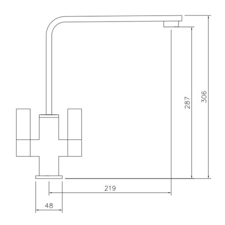 Technical Drawing with Dimensions for Abode Quantic L-Spout Mixer Tap with Dual Lever
