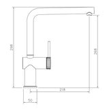 Technical Drawing with Dimensions for Abode Fraction L-Spout Tap With Single Lever