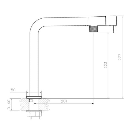 Technical Drawing with Dimensions for Abode Agilis L-Spout Tap With Single Lever