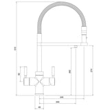 Technical Drawing with Dimensions for Pronteau Professional Pro-Spout 3in1 2.1 litres Filter Tap