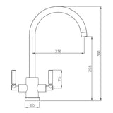 Technical Drawing with Dimensions for Abode Atlas C-Spout Mixer Tap With Dual Level