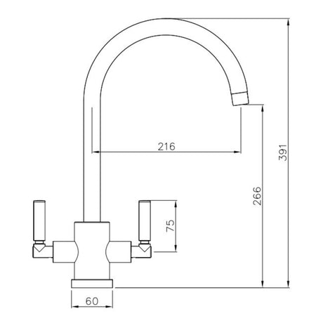 Technical Drawing with Dimensions for Abode Atlas C-Spout Mixer Tap With Dual Level