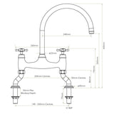 Technical Drawing with Dimensions for Bidbury & Co. Sherbourne C-Spout Crosshead Handles Traditional Bridge Tap 