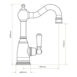 Technical Drawing with Dimensions for Bidbury & Co. StantonSPA Kitchen Mixer Tap with Single Lever Control