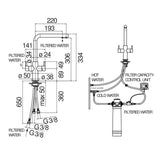 Technical Drawing with Dimensions for Nobili_L-Shape Kitchen Filter Tap