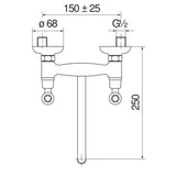 Technical Drawing with Dimensions for Nobili Antica Traditional Style Wall Mounted Dual Lever Kitchen Tap
