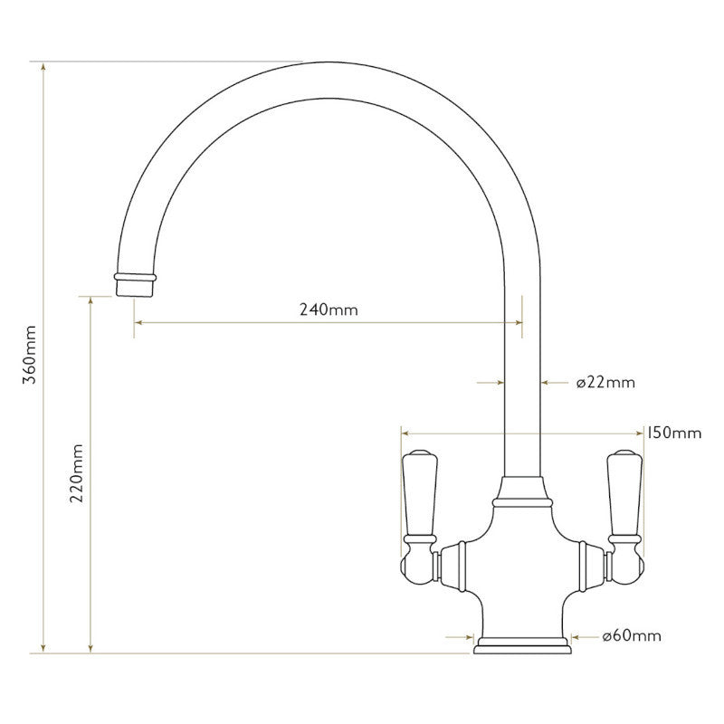 Bidbury & Co. Amesbury Kitchen Mixer Tap with White Tipped Lever Handles & Regal Aesthetic