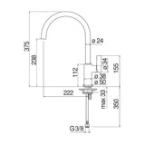 Technical Drawing with Dimensions for Nobili Flag J Spout Kitchen Mixer Tap
