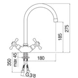 Technical Drawing with Dimensions for Nobili Grazia Traditional Style Kitchen Tap in Chrome