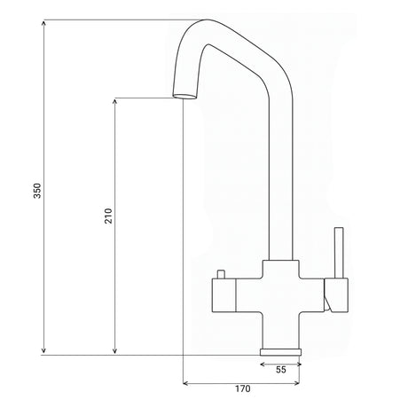 Technical Drawing with Dimensions for INTU Expression 3 in 1 Instant Boiling Water Kitchen Tap