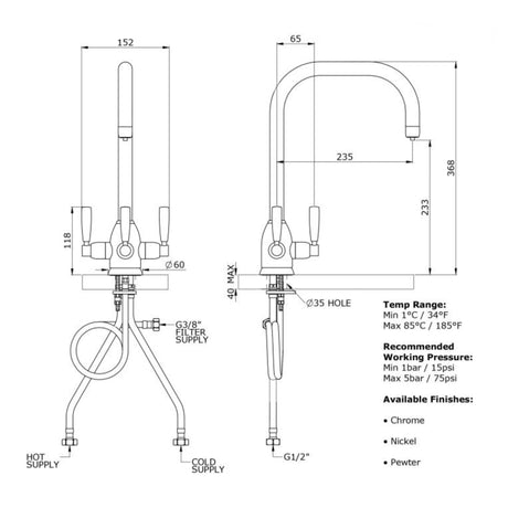 Technical Drawing with Dimensions for Triflow Concepts Whitehall U