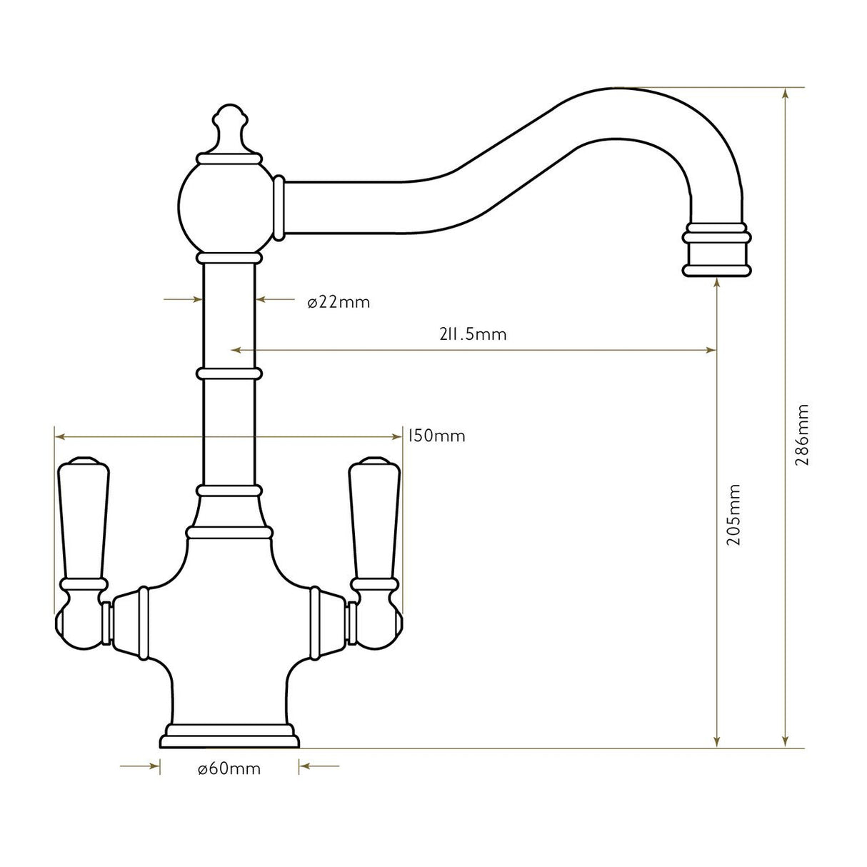 Bidbury & Co. Bickton Monobloc Kitchen Mixer Tap with Twin Lever Metal Handles