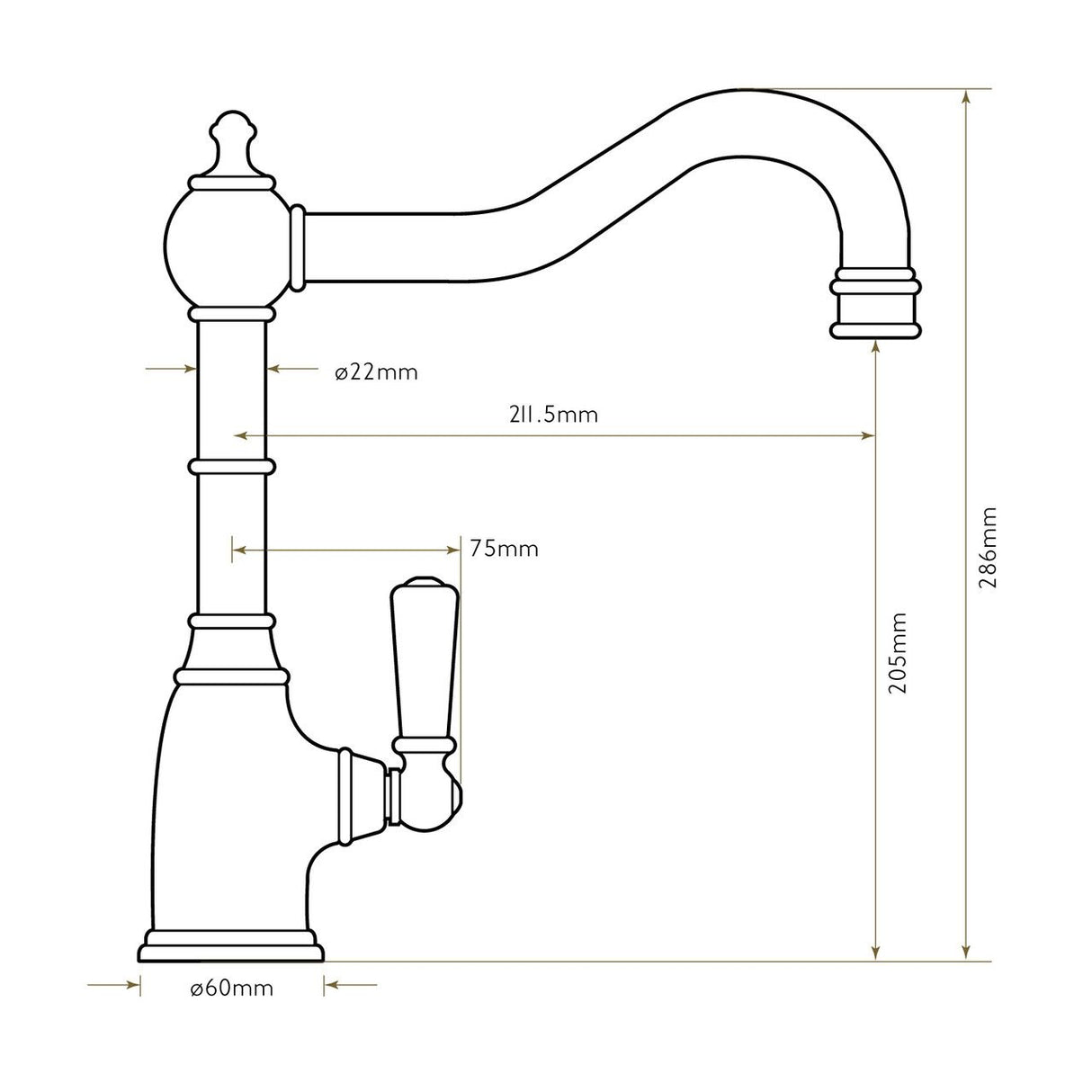 Bidbury & Co. Stanton Kitchen Mixer Tap with Single Lever Control & Timeless Traditional Design